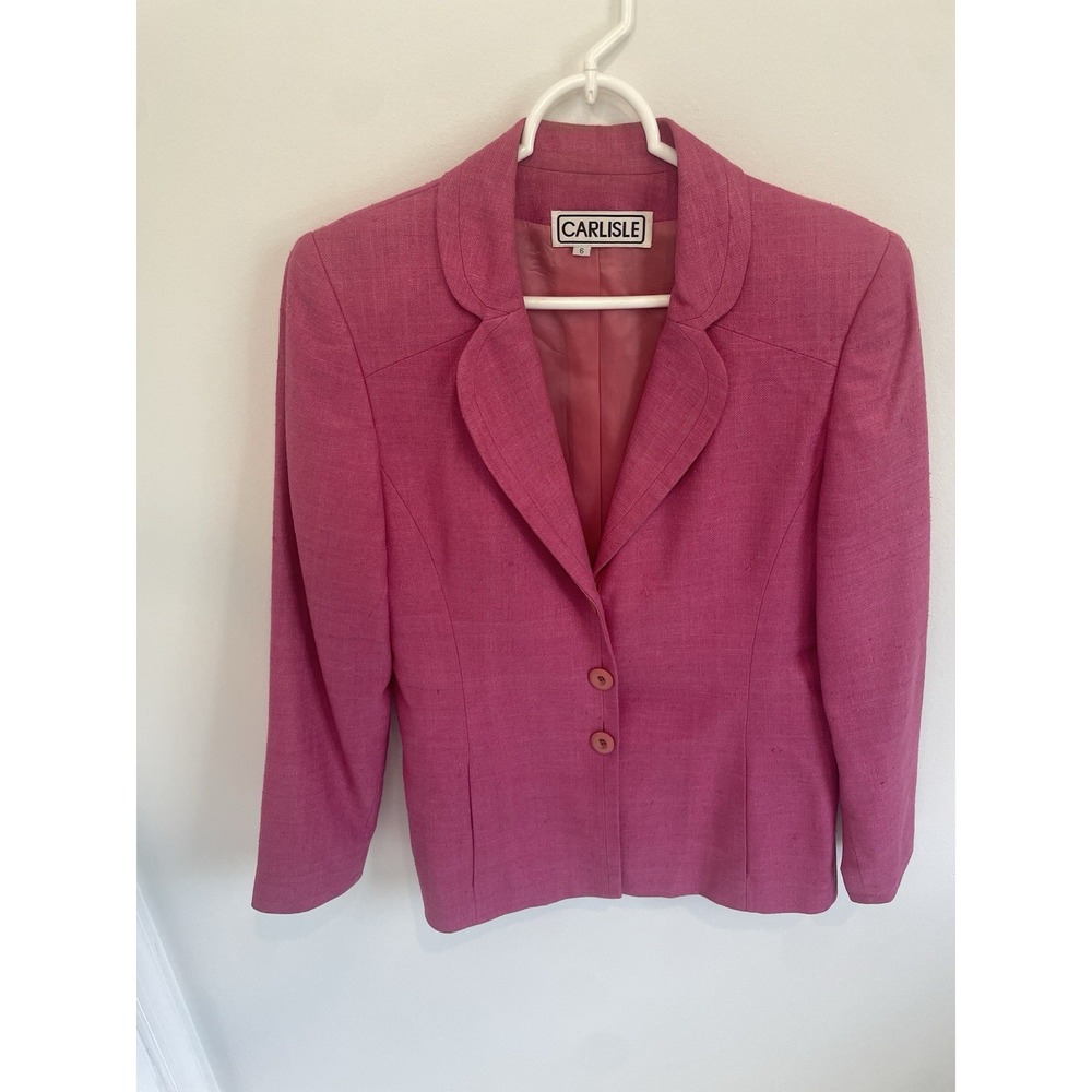 Vintage‎ Carlisle Pink 3 Button Blazer Size 6 Lined Pockets Classic Old Money